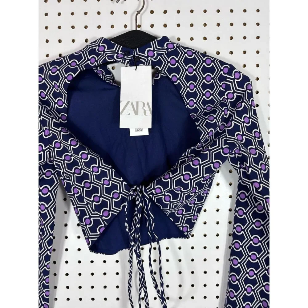 Zara geometric print crop open back top size S